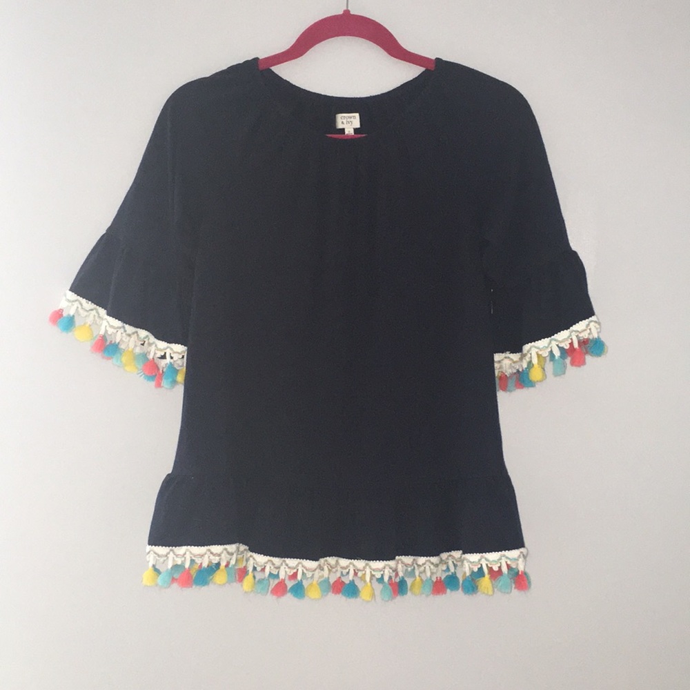 Navy Crown & Ivy Top with Tassel Detail